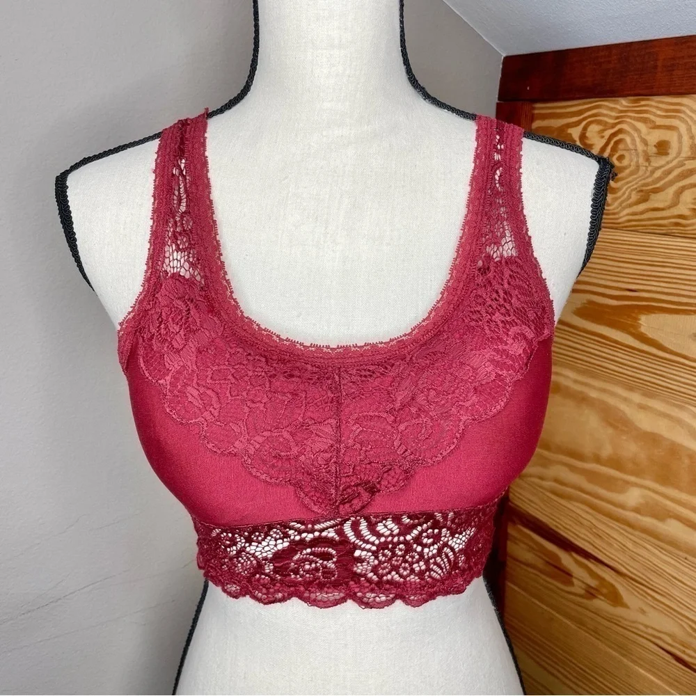 Altar’d State Intimates Burgundy Maroon Sheer Lace Bralette Small Medium
